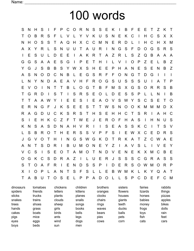 100 Words Word Search WordMint 100 Words Word Search WordMint