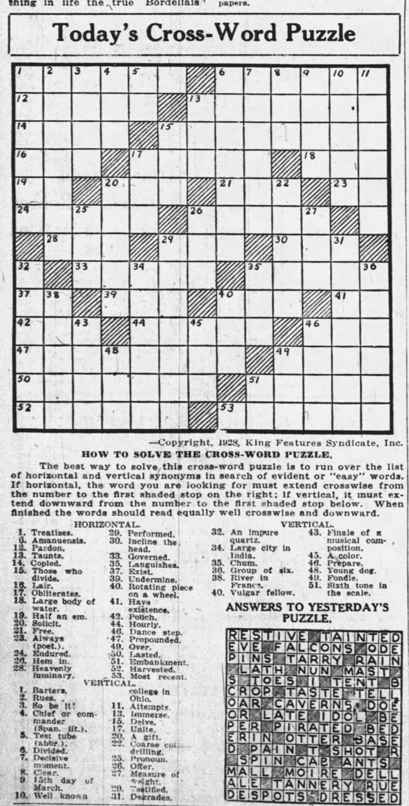 1928 The Year In Crosswords 1 Of 2 T Campbell s Grid 1928 The Year In Crosswords 1 Of 2 T Campbell s Grid