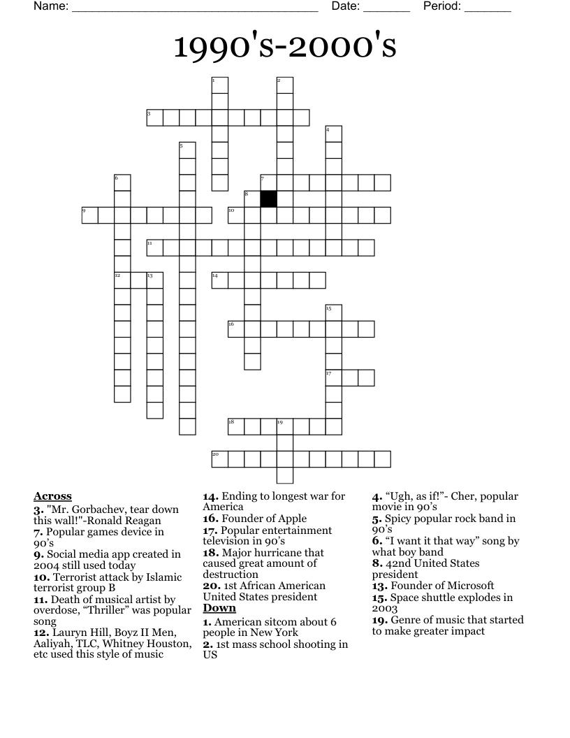 1990 s 2000 s Crossword WordMint