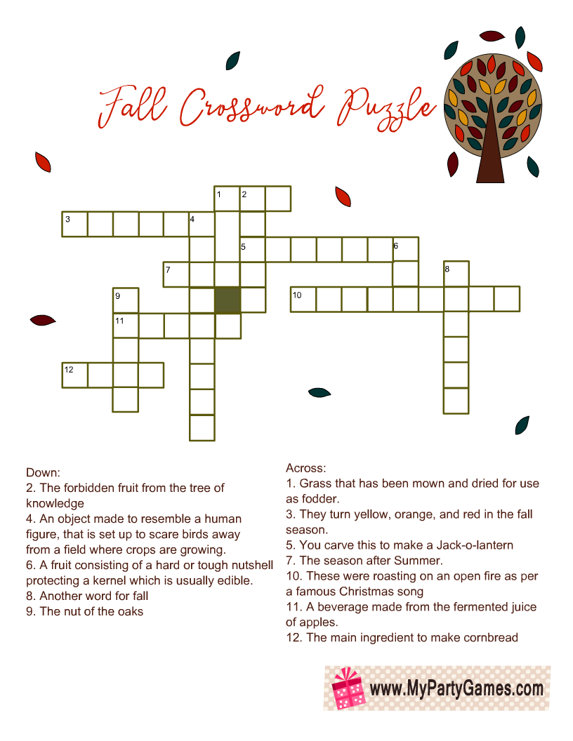 Printable Autumn Crossword Puzzle Adult Printable Autumn Crossword Puzzle Adult