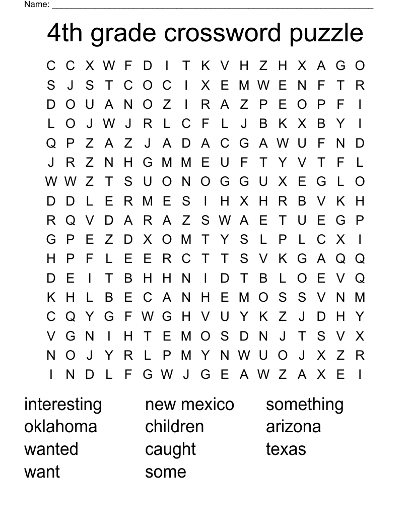 4th grade crossword puzzle word search wordmint