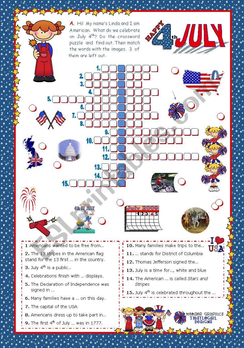 4th Of July Happy Birthday America Crossword Puzzle For Elementary And Lower Intermediate Students ESL Worksheet By Mena22 4th Of July Happy Birthday America Crossword Puzzle For Elementary And Lower Intermediate Students ESL Worksheet By Mena22