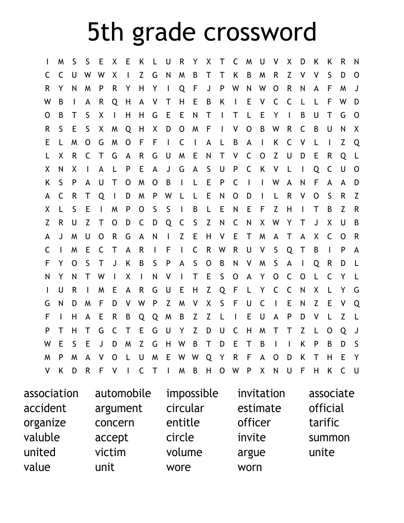 5th grade crossword word search wordmint