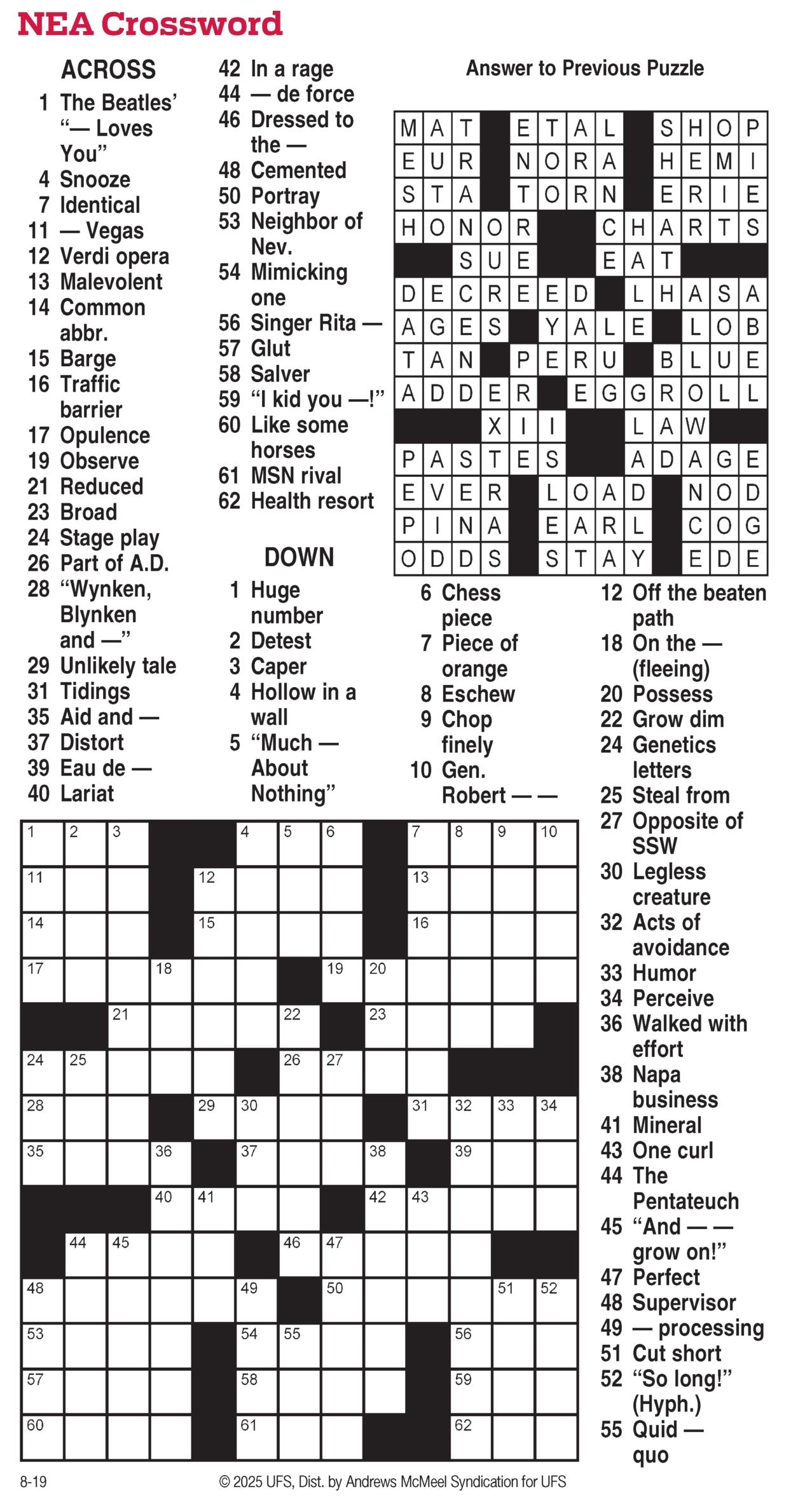 Beatles Crossword Puzzle Printable