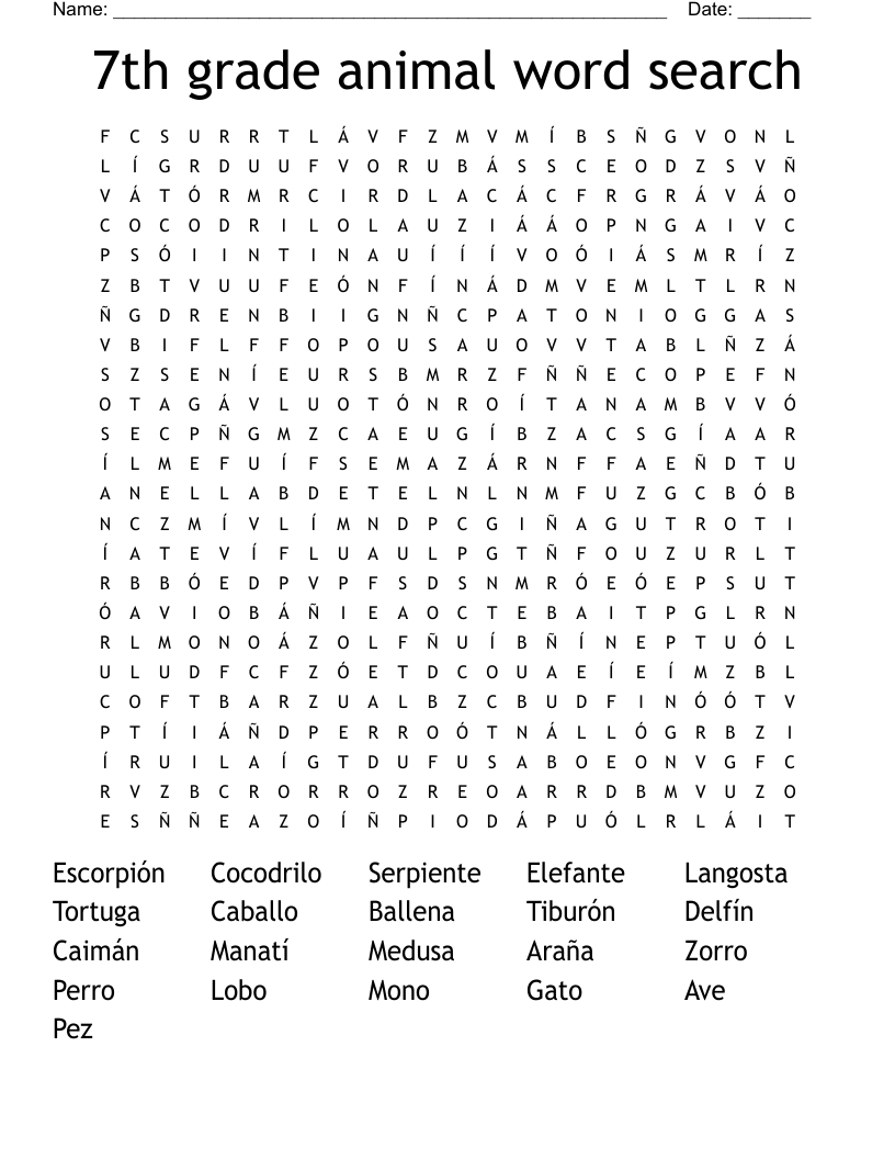 7th Grade Animal Word Search WordMint 7th Grade Animal Word Search WordMint