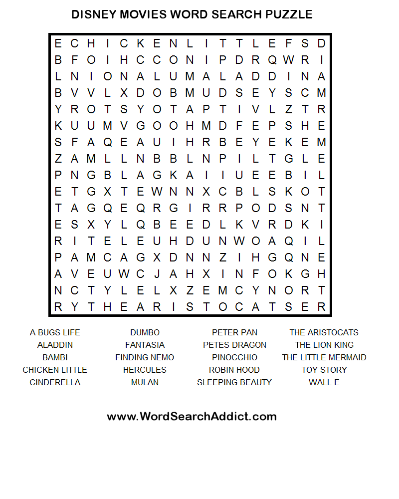 Disney Crossword Puzzles Printable