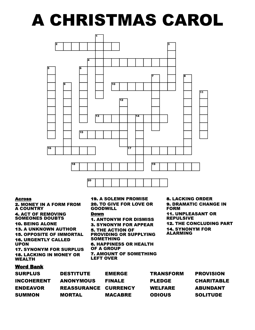 A CHRISTMAS CAROL Crossword WordMint A CHRISTMAS CAROL Crossword WordMint