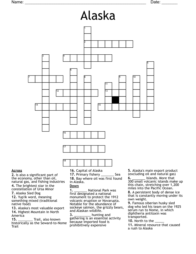 Alaska Crossword WordMint Alaska Crossword WordMint