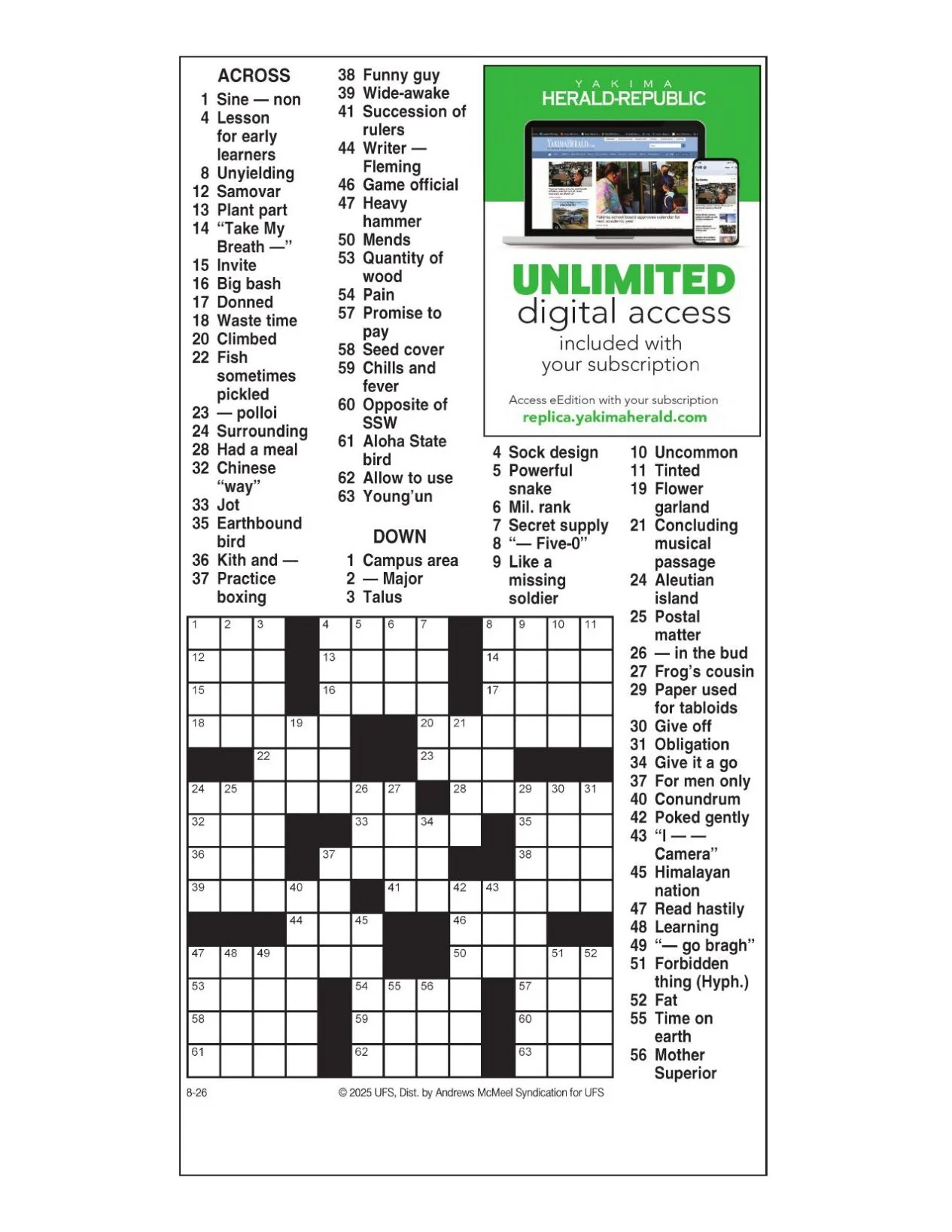 AM Crossword Aug 26 2025 Crosswords Yakimaherald AM Crossword Aug 26 2025 Crosswords Yakimaherald