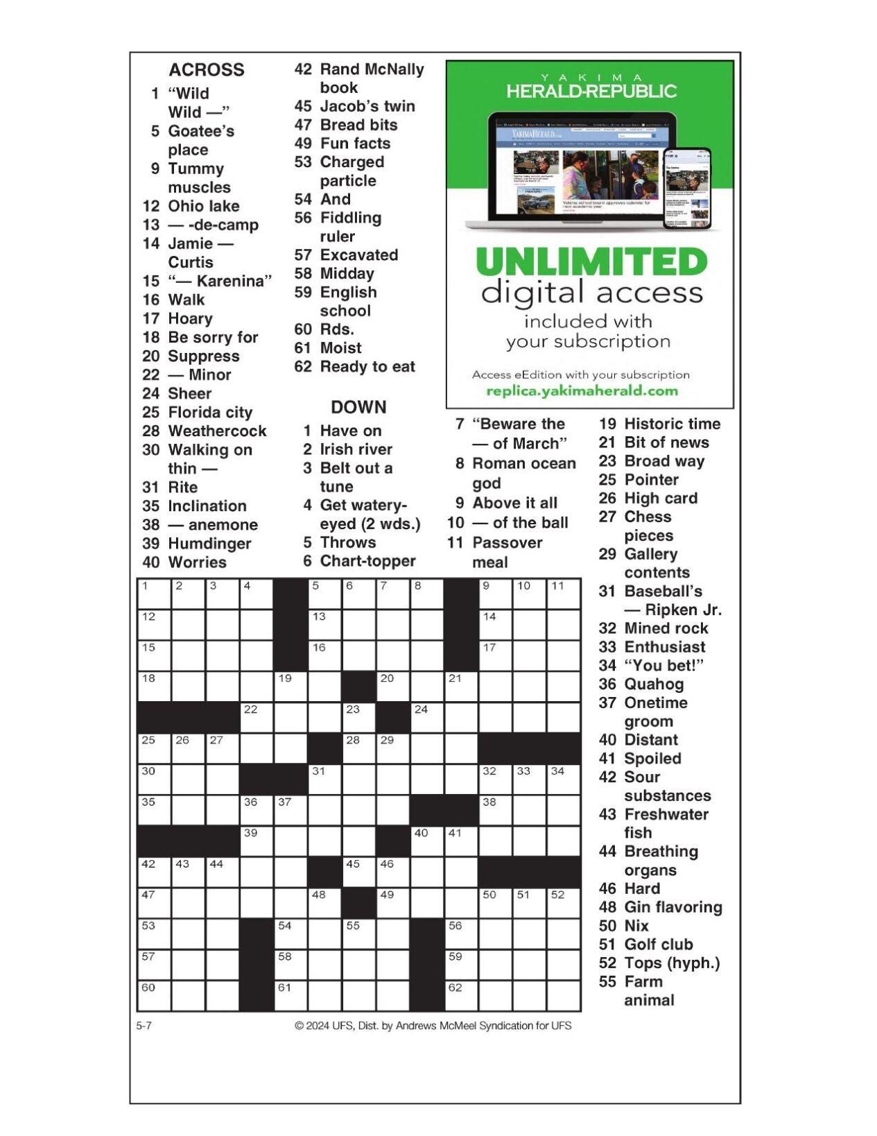 AM Crossword May 7 2024 Crosswords Yakimaherald