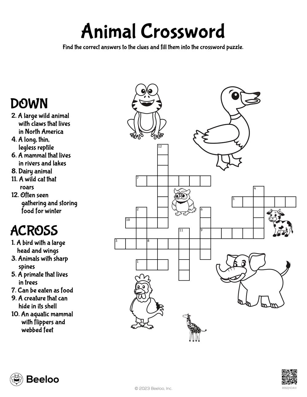 Animal Crossword Beeloo Printable Crafts And Activities For Kids Animal Crossword Beeloo Printable Crafts And Activities For Kids