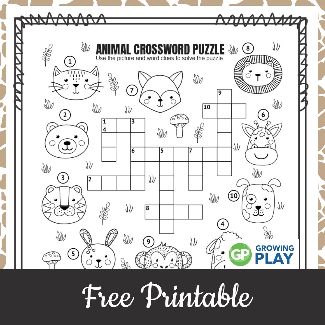 Animal Crossword Puzzle Free Printable Growing Play Worksheets Library