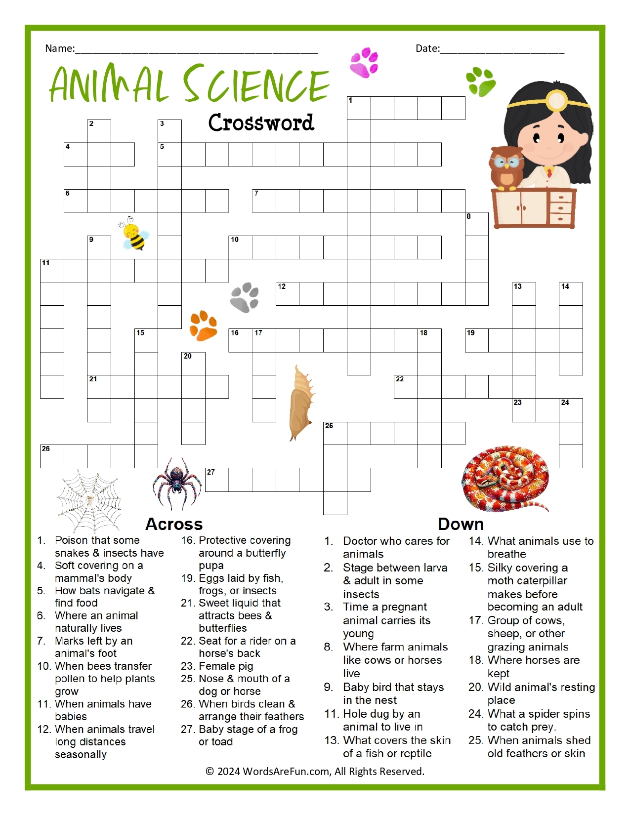 Animal Crossword Puzzles Animal Crossword Puzzles