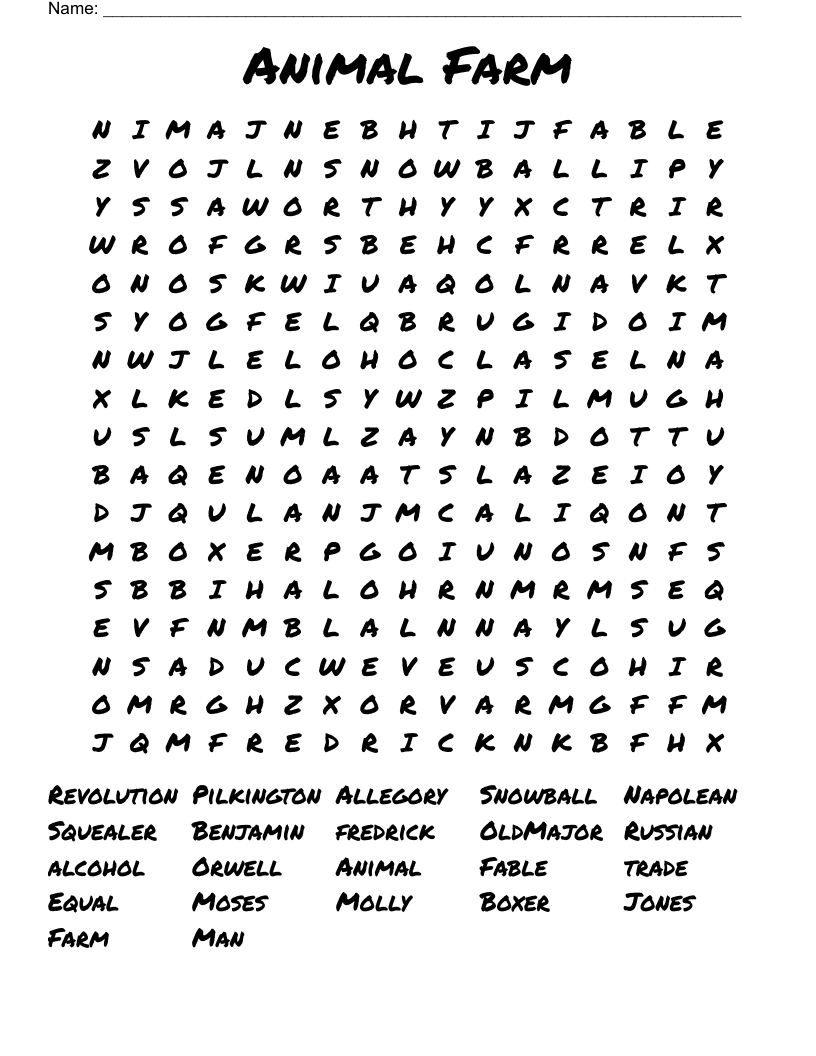 Farm Animal Crossword Search Printable Free