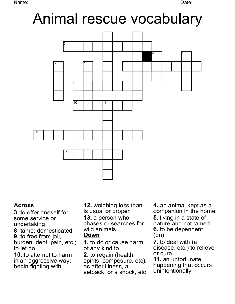 Animal Rescue Vocabulary Crossword WordMint Animal Rescue Vocabulary Crossword WordMint