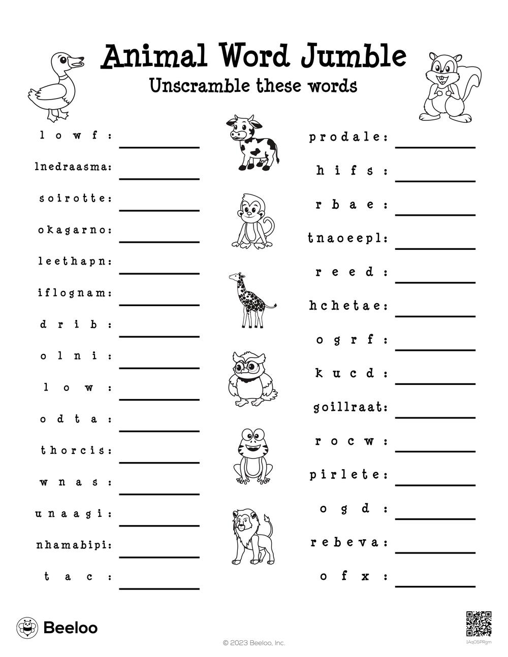 Animal themed Word Scrambles Beeloo Printable Crafts And Activities For Kids