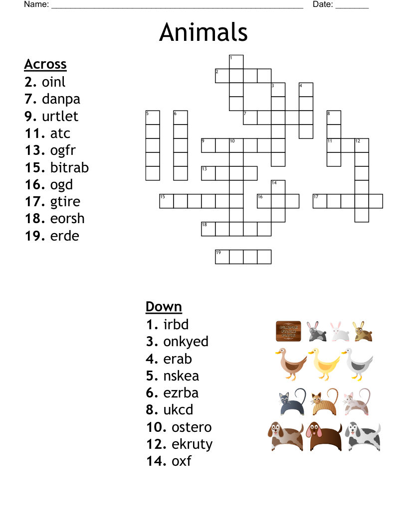 Animals Crossword WordMint Animals Crossword WordMint