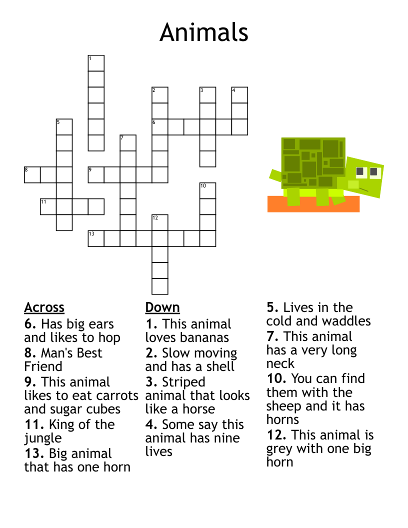 Animals Crossword WordMint Animals Crossword WordMint