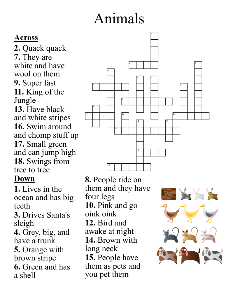 Animals Crossword WordMint Animals Crossword WordMint