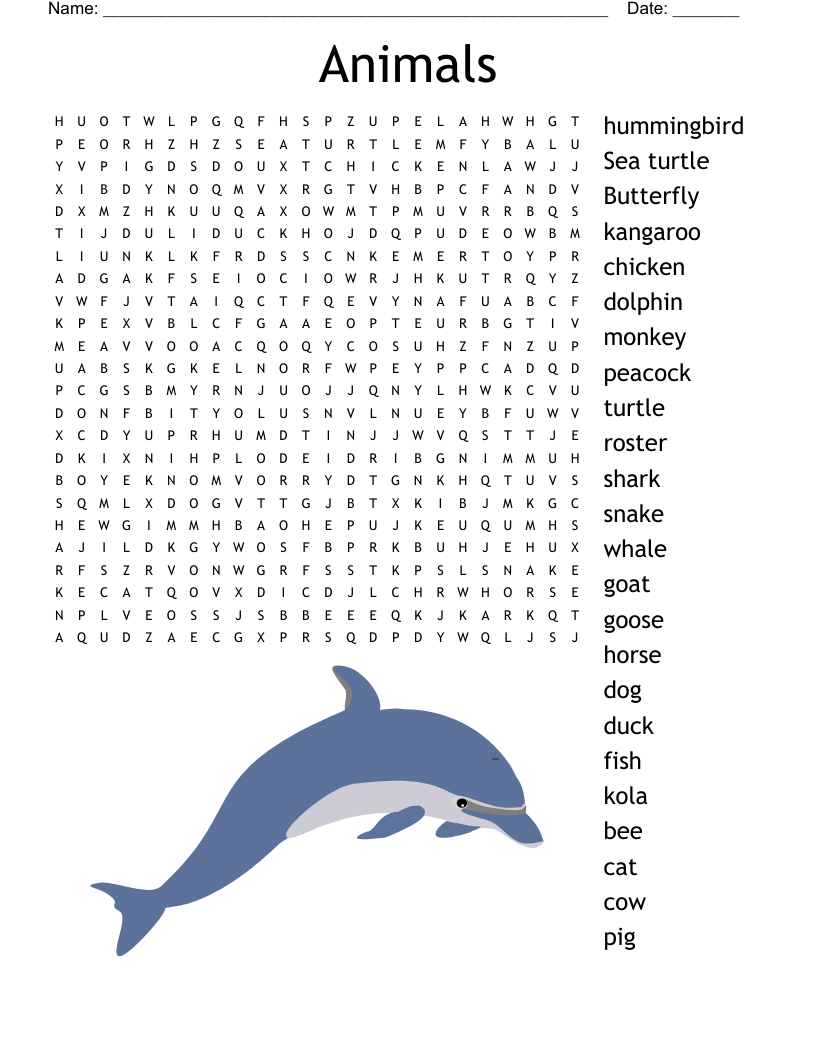Animal Crossword Scramble Printable