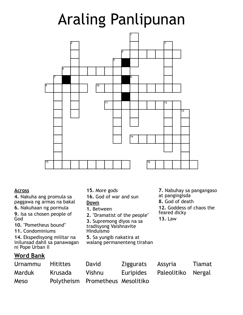Araling Panlipunan Crossword WordMint Araling Panlipunan Crossword WordMint