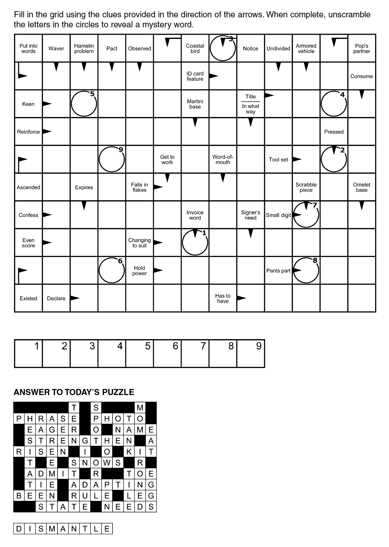 Free Printable Arrow Word Crosswords