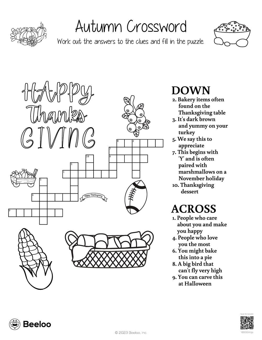 Autumn Crossword Beeloo Printable Crafts And Activities For Kids
