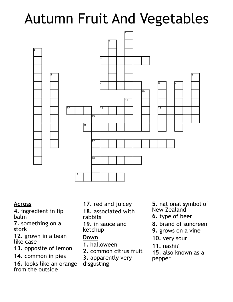 Autumn Fruit And Vegetables Crossword WordMint