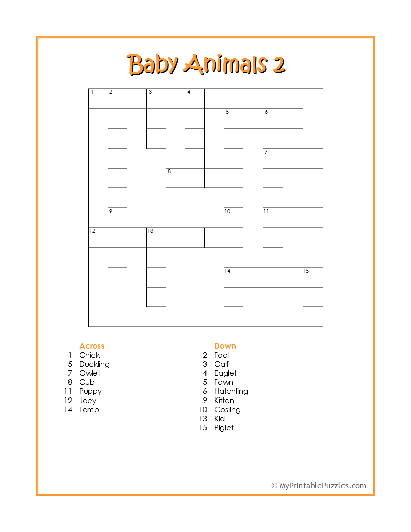 Baby Animals 2 Crossword Puzzle My Printable Puzzles Baby Animals 2 Crossword Puzzle My Printable Puzzles