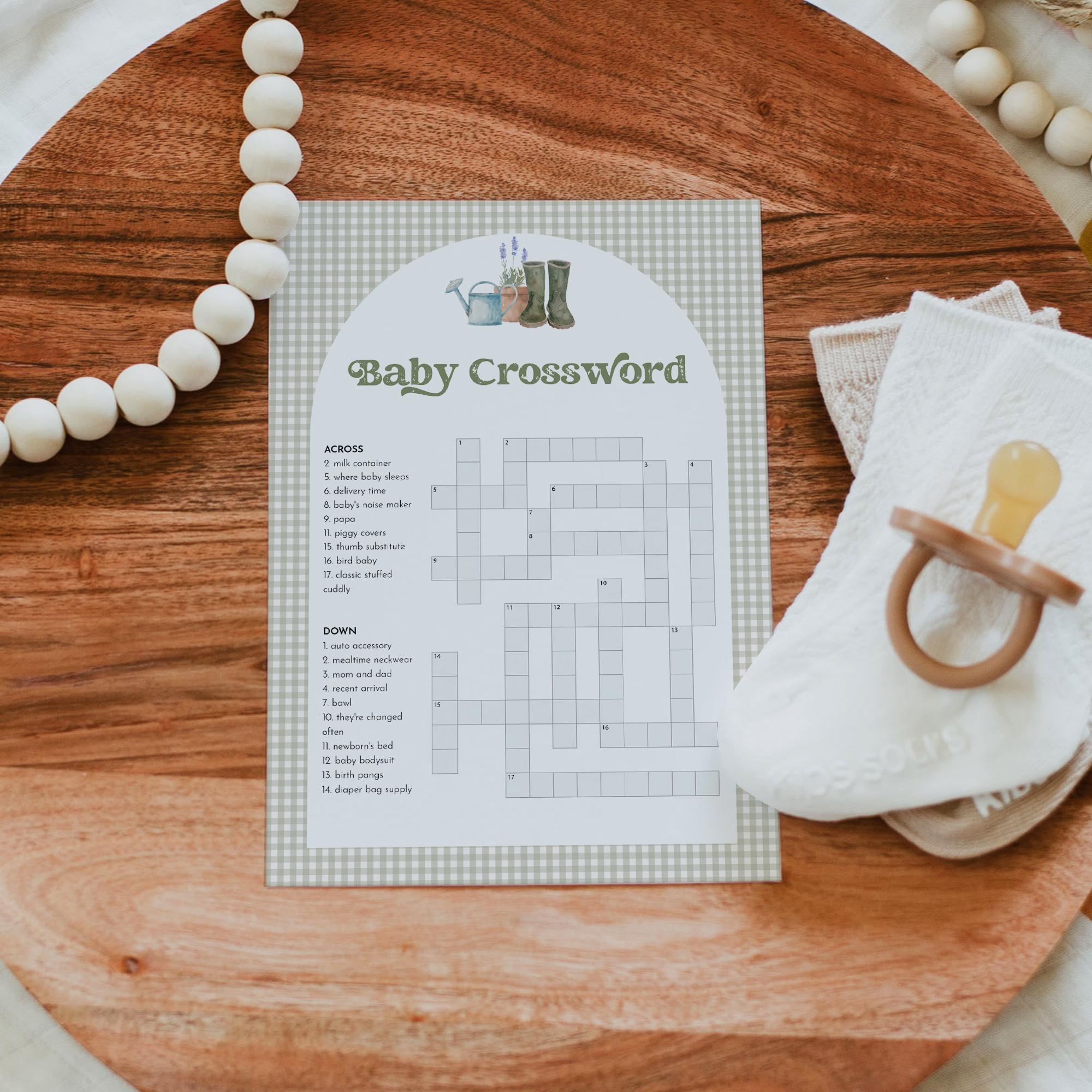 Baby Crossword Puzzle Locally Grown Baby Shower Game Printable Crossword Game With Answer Key Instant Download Templett 5x7 0059 33BAG