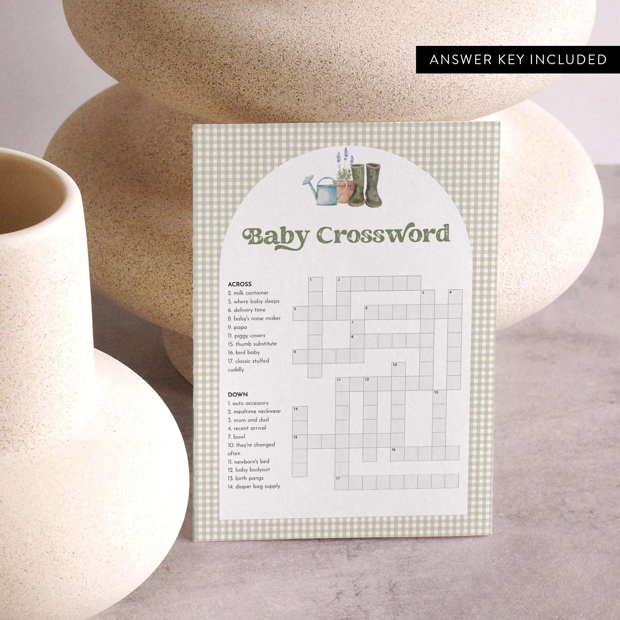 Baby Crossword Puzzle Locally Grown Baby Shower Game Printable Crossword Game With Answer Key Instant Download Templett 5x7 0059 33BAG