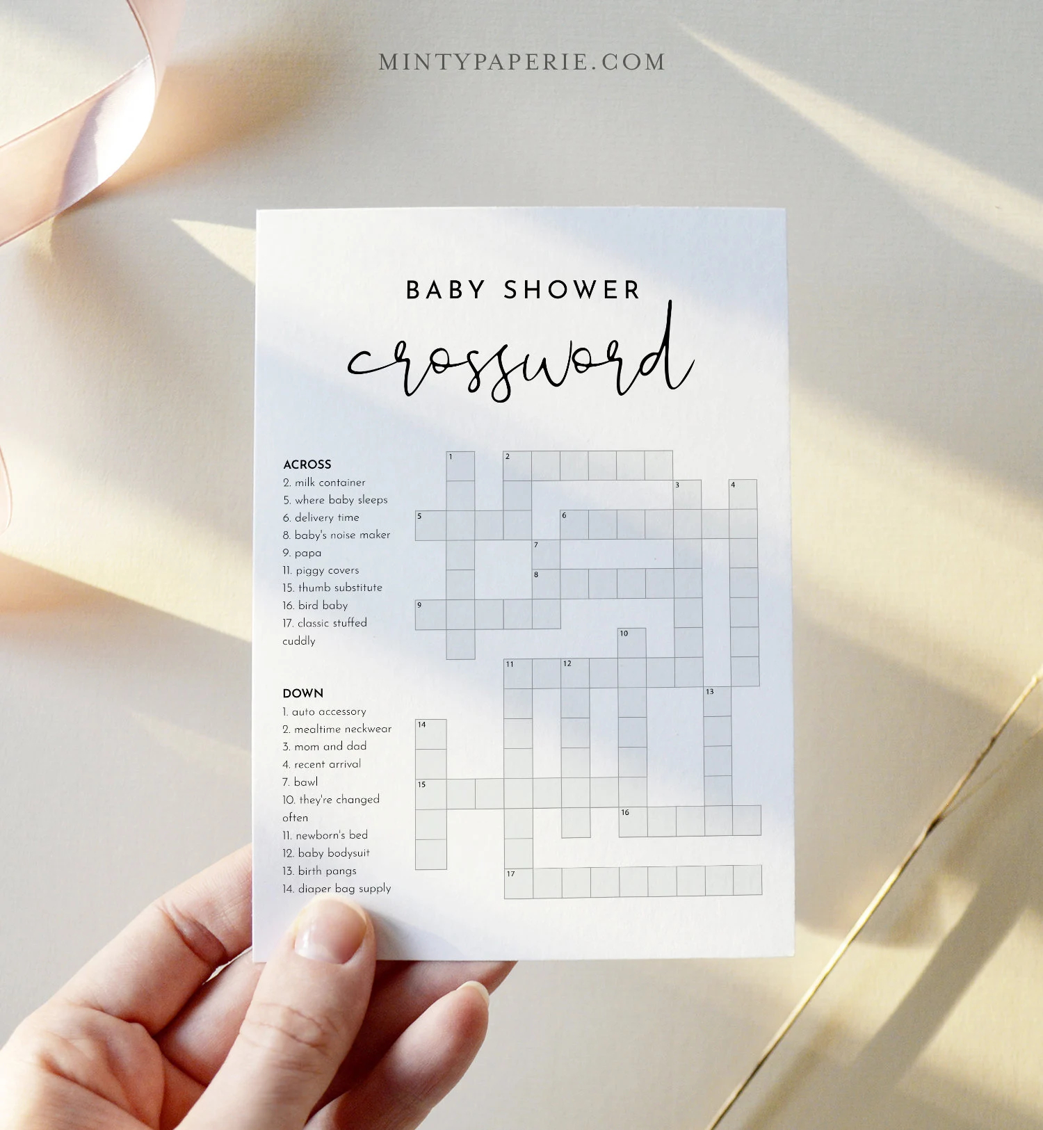 Baby Crossword Puzzle Minimalist Baby Shower Game Printable Crossword Game With Answer Key Instant Download Templett 5x7 0031 33BAG