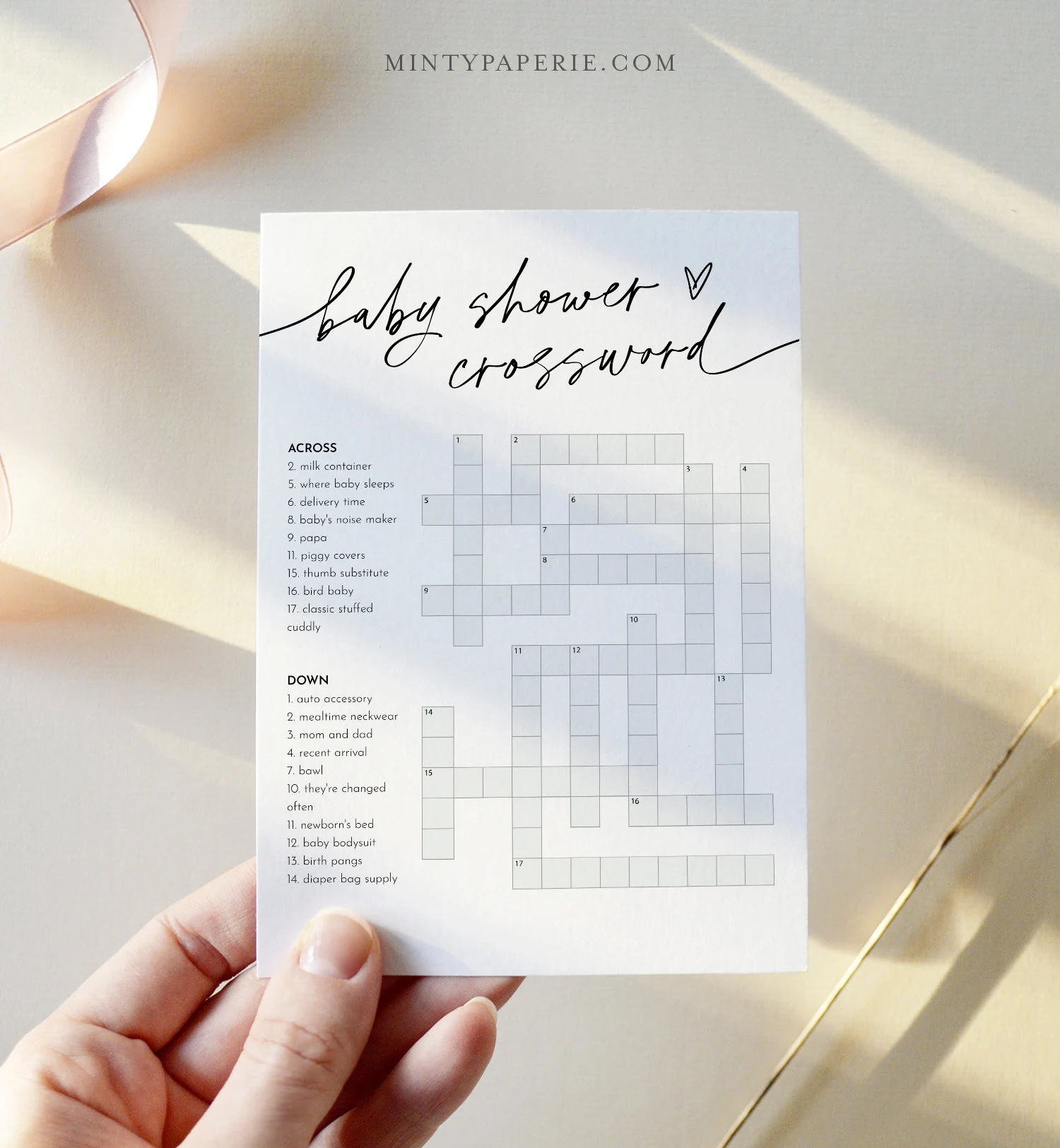 Baby Crossword Puzzle Minimalist Baby Shower Game Printable Crossword Game With Answer Key Instant Download Templett 5x7 0032 33BAG
