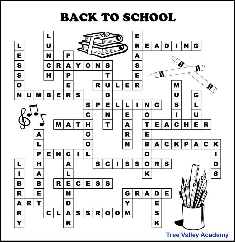 Back To School Fill In Puzzles Tree Valley Academy Back To School Fill In Puzzles Tree Valley Academy