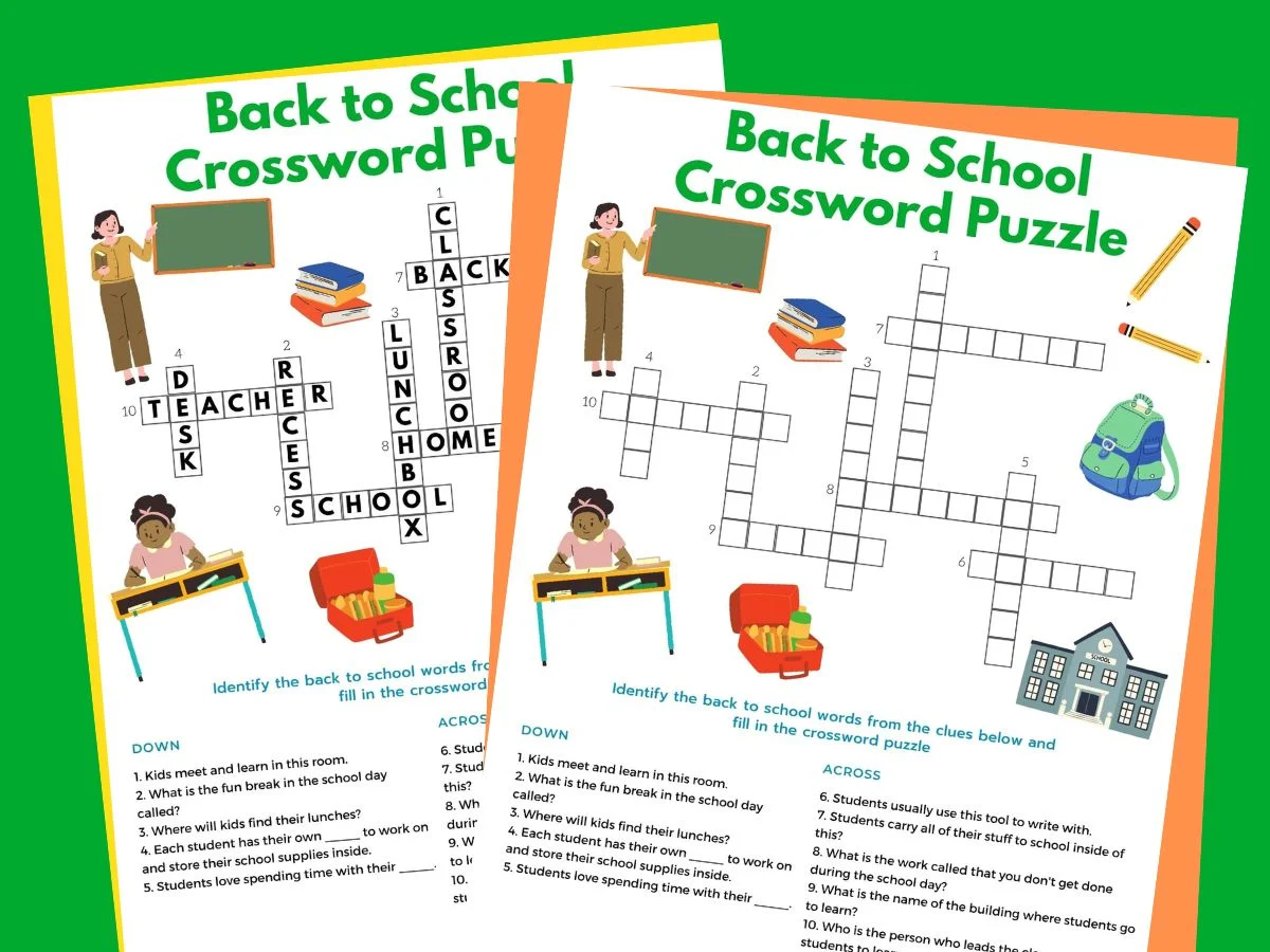 Back to School Crossword Printable Back to School Crossword Printable