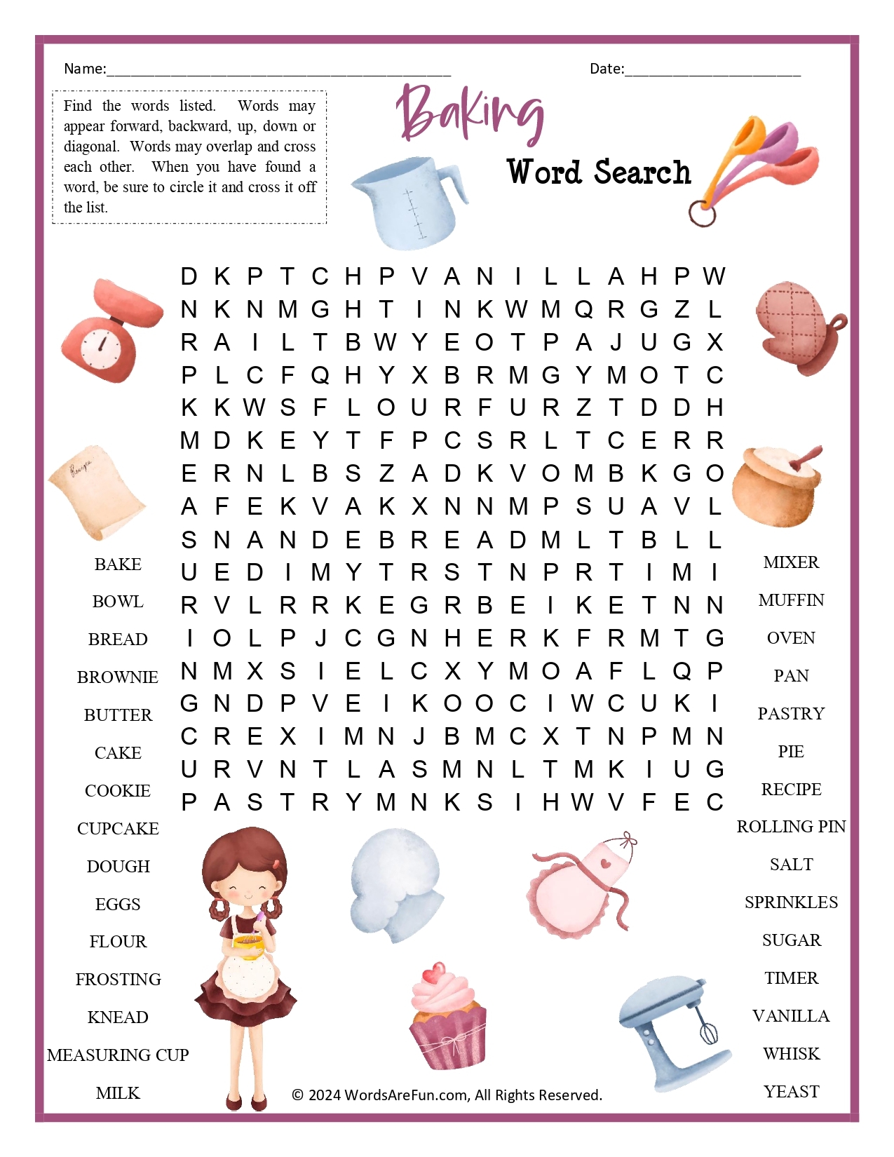 Baking Word Search Baking Word Search