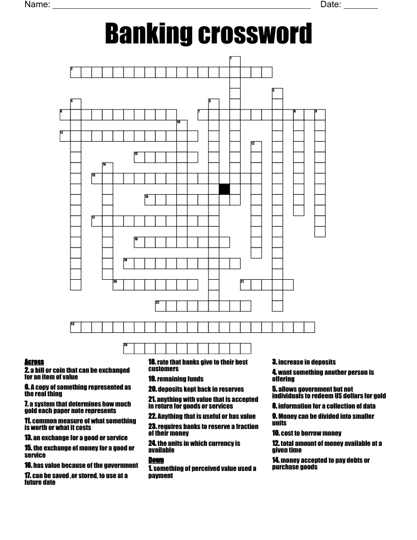 Banking Crossword WordMint Banking Crossword WordMint