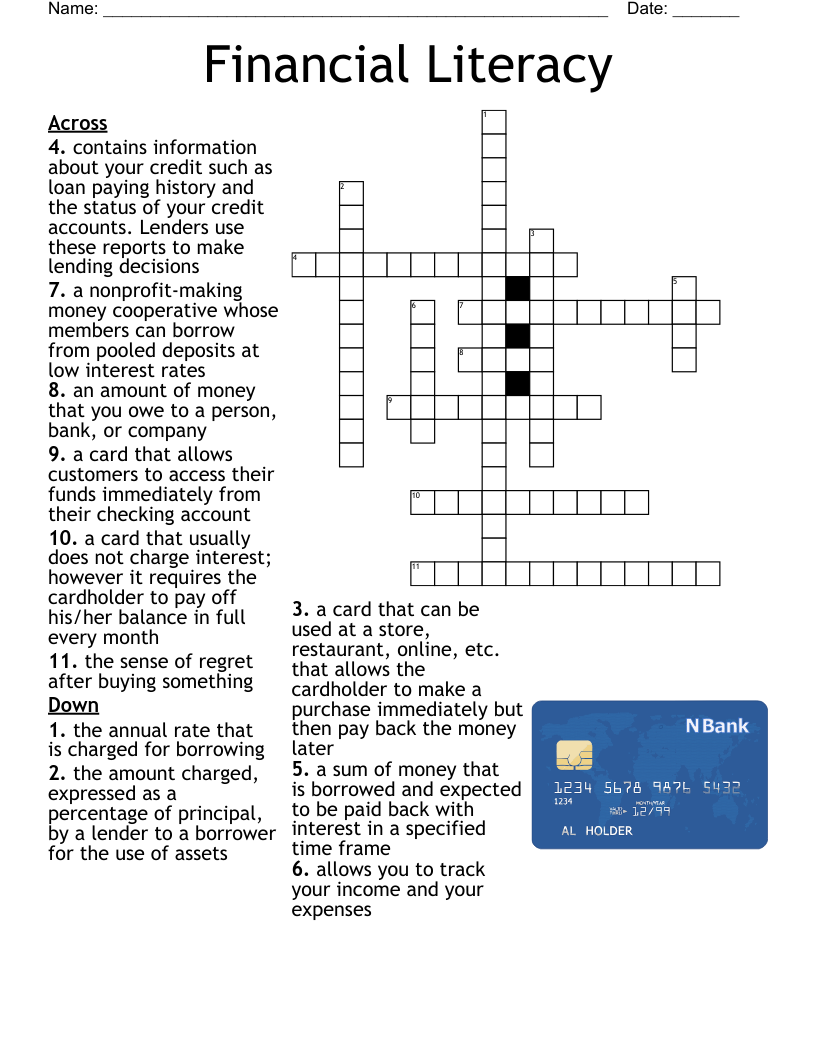 Printable Crossword About Bank Printable Crossword About Bank