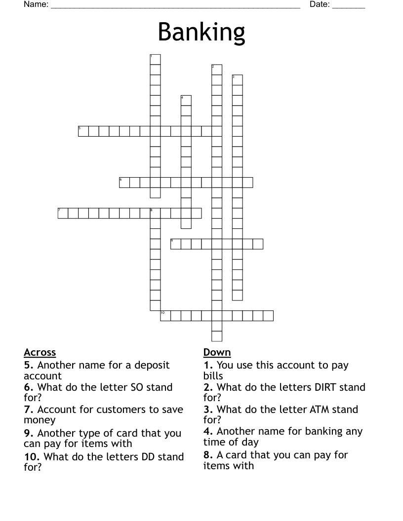 Banking Crossword WordMint Banking Crossword WordMint