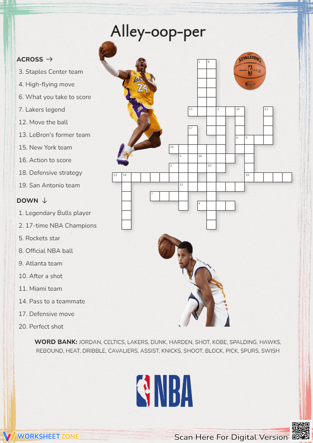Basketball Crossword Puzzle Worksheets Printable