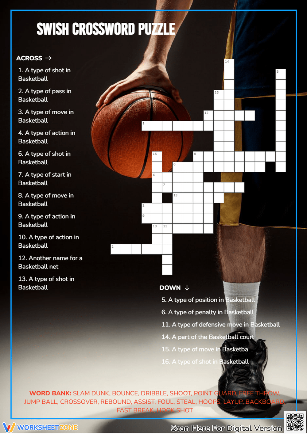 Basketball Crossword Puzzle Worksheets Printable