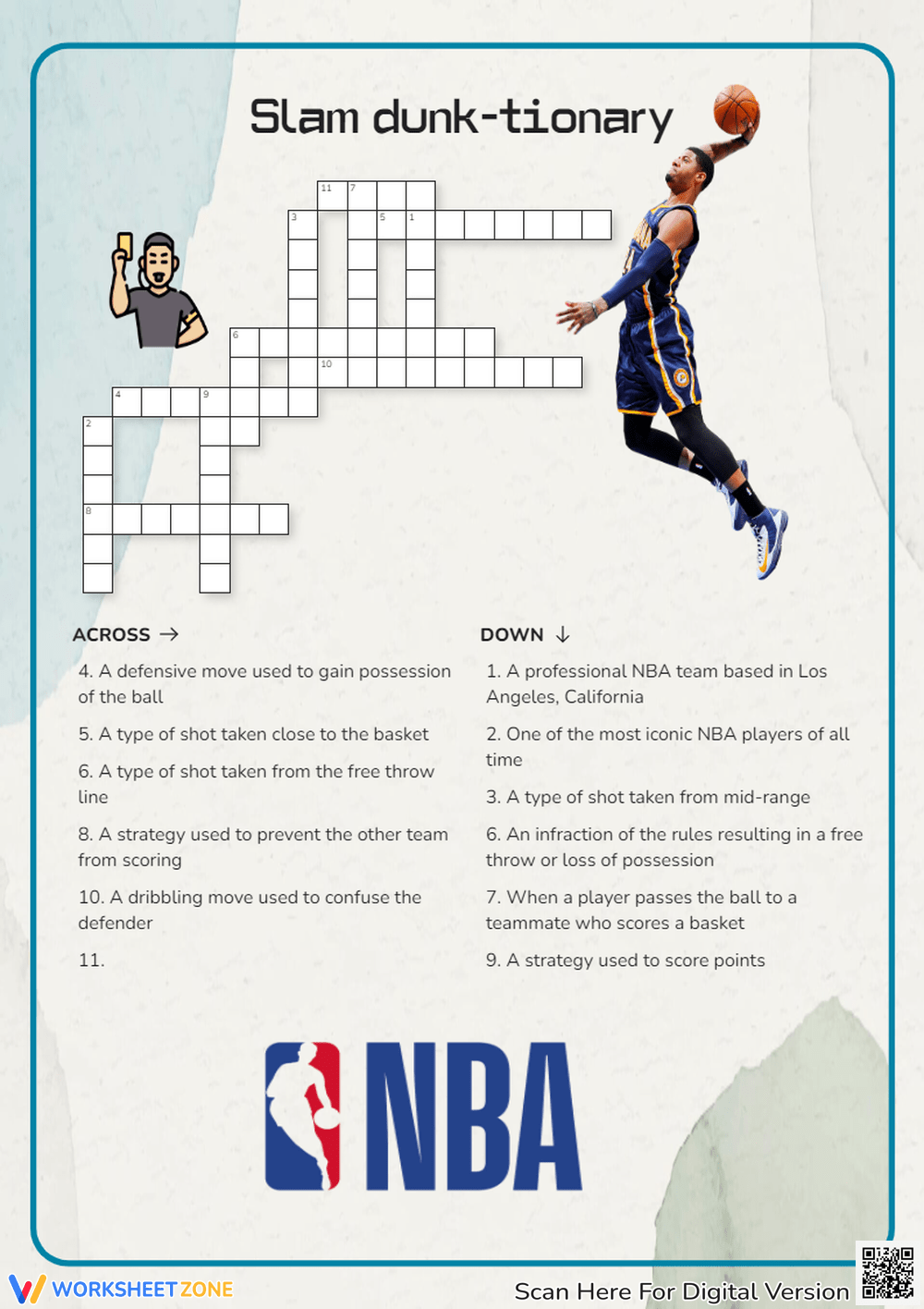Basketball Crossword Puzzle Worksheets Printable
