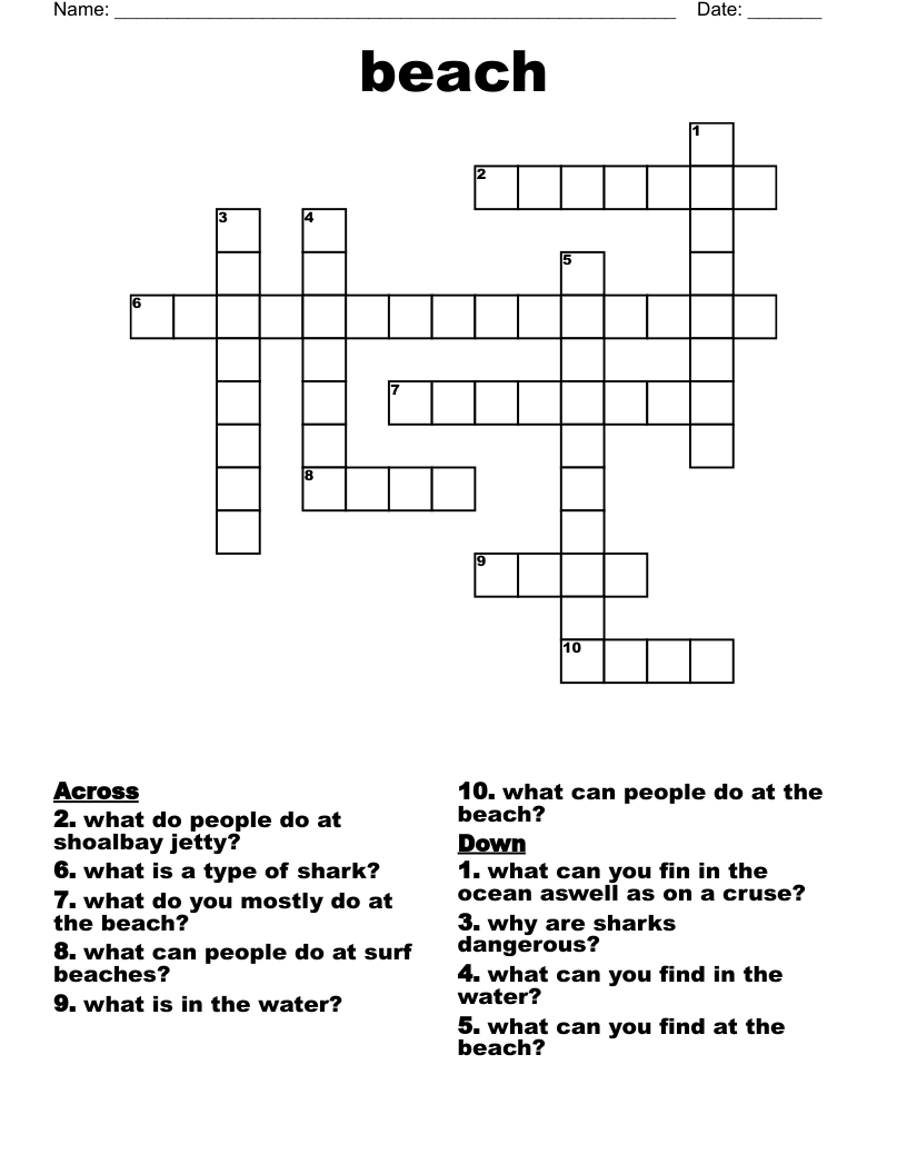 Beach Crossword WordMint