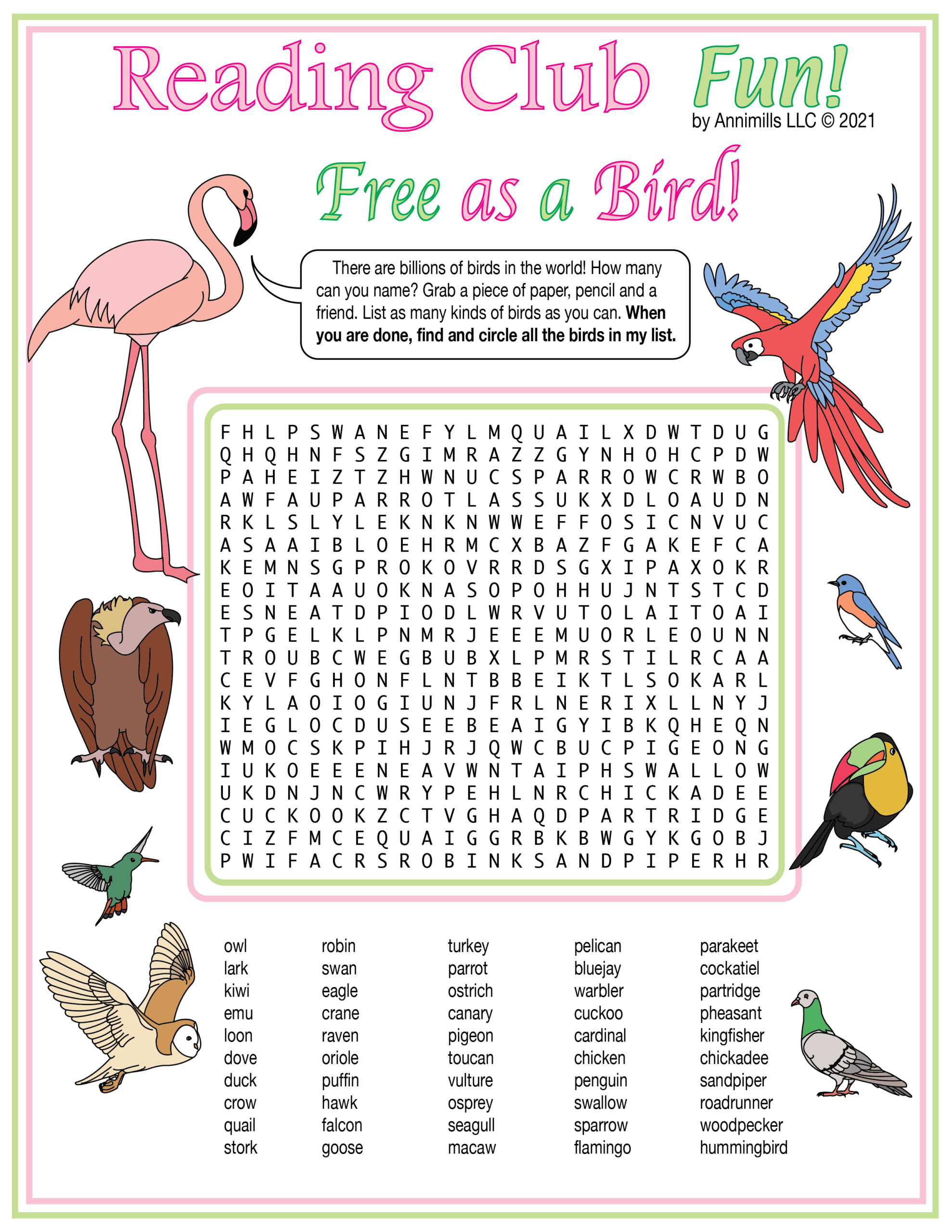 Billions Of Birds Printable Puzzles Activity Set Two Word Searches Made By Teachers Billions Of Birds Printable Puzzles Activity Set Two Word Searches Made By Teachers