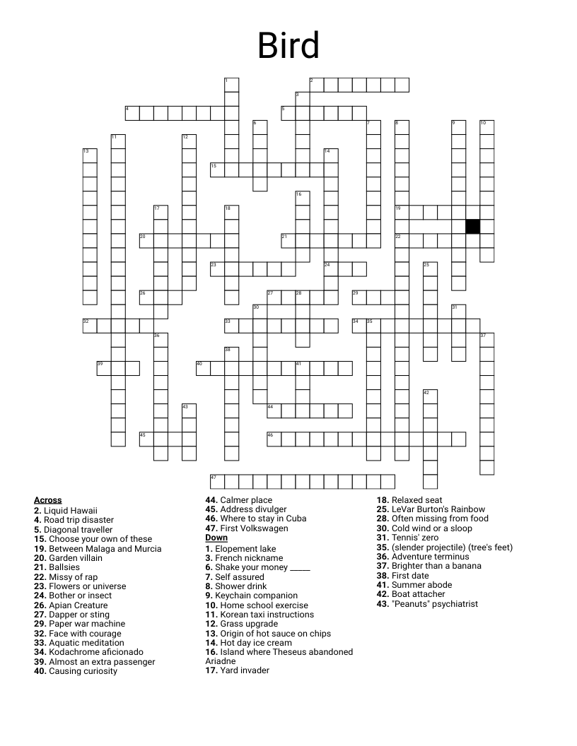 Bird Crossword WordMint Bird Crossword WordMint