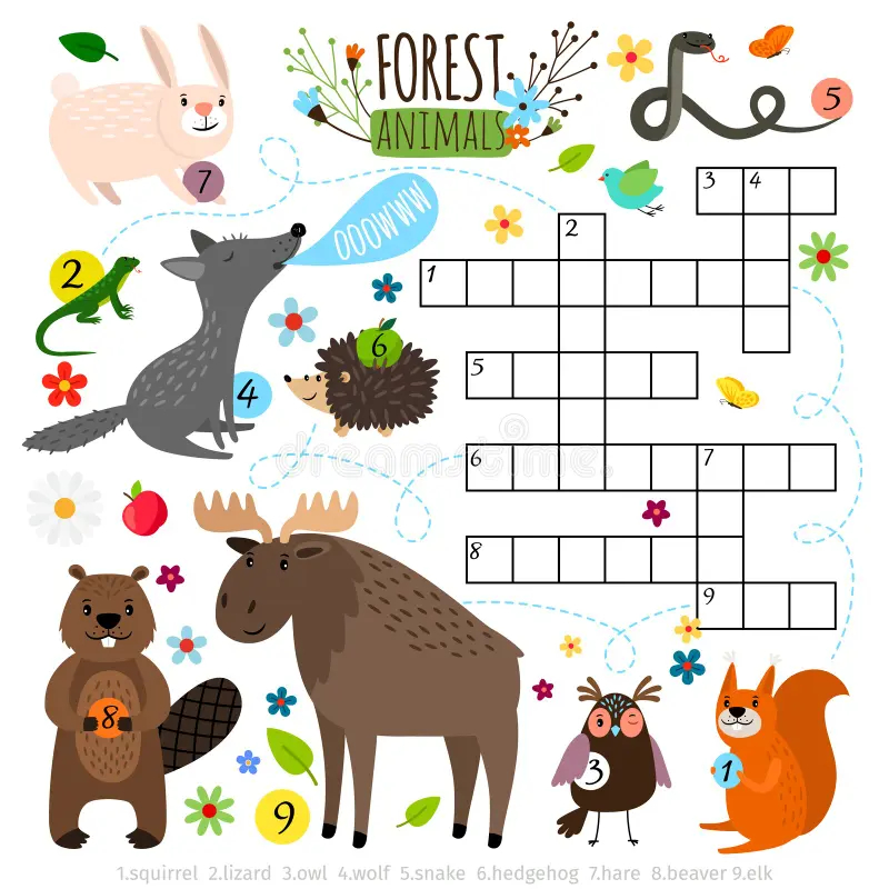 Black And White Crossword For Kids With Forest Animals Woodland Coloring Page Stock Vector Illustration Of Number Learning 169338067 Black And White Crossword For Kids With Forest Animals Woodland Coloring Page Stock Vector Illustration Of Number Learning 169338067