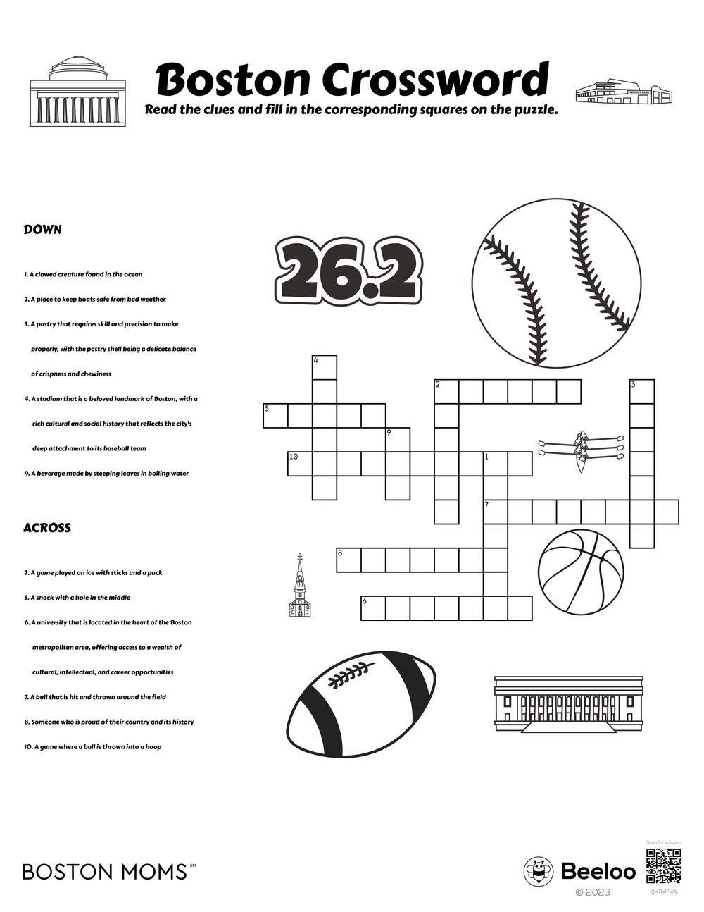 Boston themed Crossword Puzzles Beeloo Printable Crafts And Activities For Kids