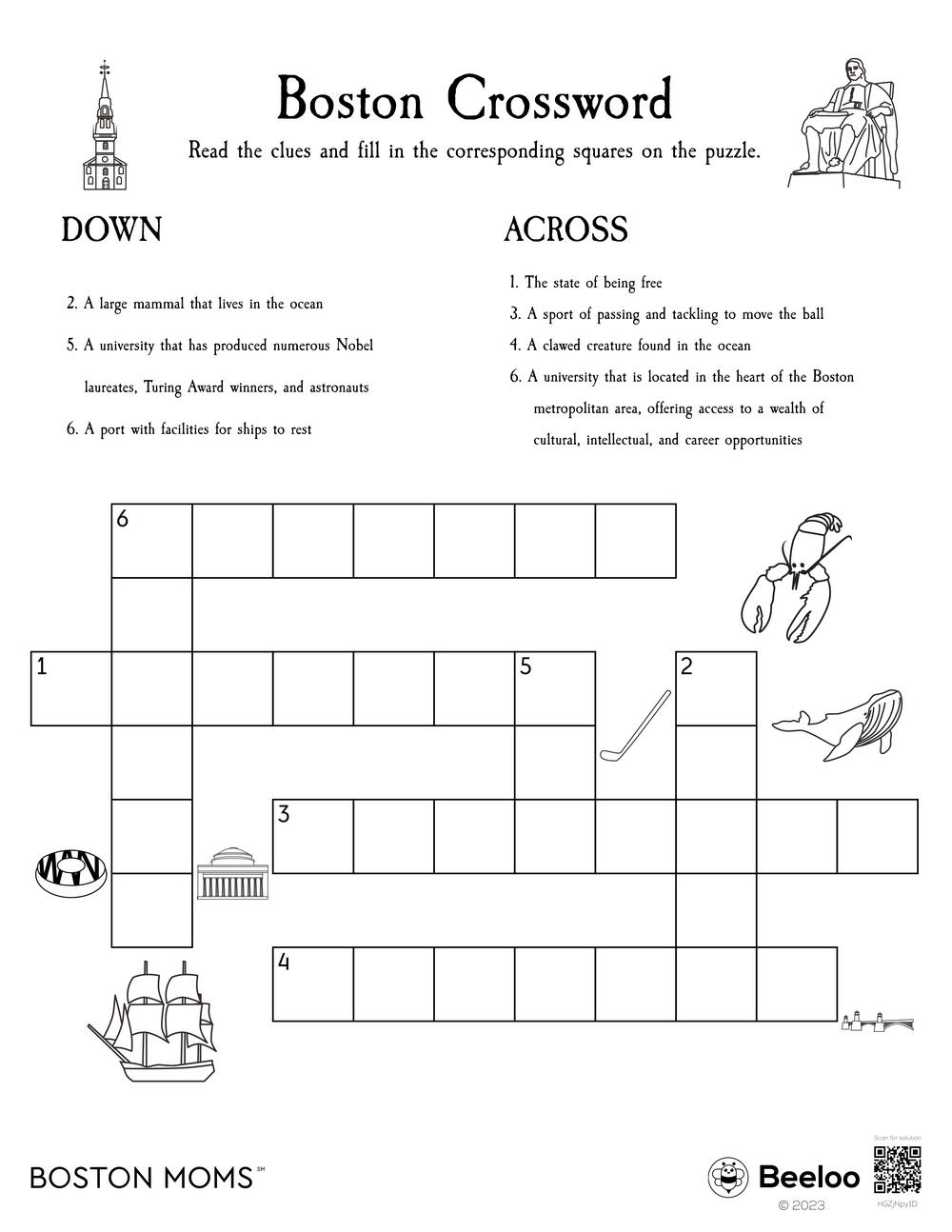 Boston themed Crossword Puzzles Beeloo Printable Crafts And Activities For Kids Boston themed Crossword Puzzles Beeloo Printable Crafts And Activities For Kids