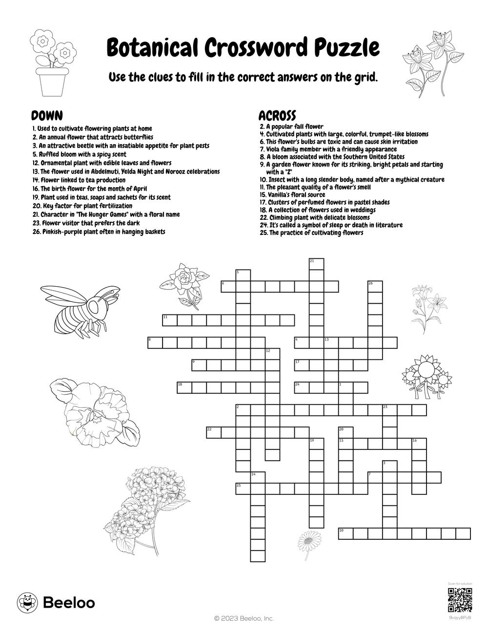 Botanical Crossword Puzzle Beeloo Printable Crafts And Activities For Kids
