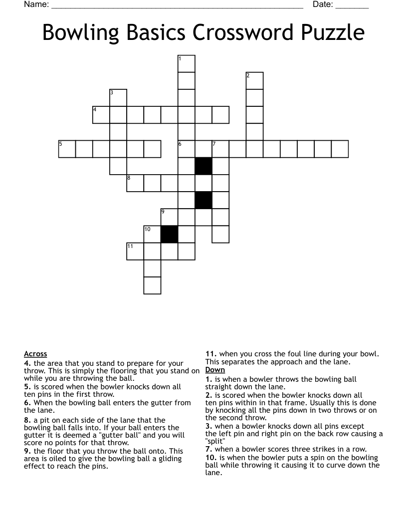 Bowling Basics Crossword Puzzle WordMint Bowling Basics Crossword Puzzle WordMint